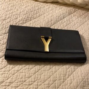Saint Laurent Black Clutch with Gold Accent